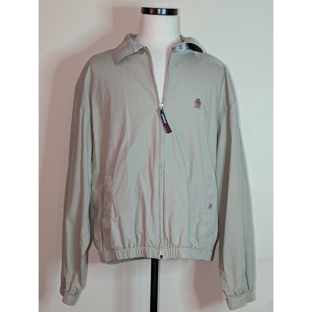 Tommy Hilfiger Jacket Size L Beige‎ Khaki Bomber Crest Harrington Vintage